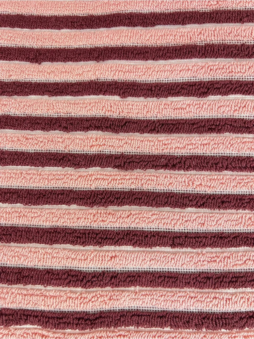Rachel Zoe Bath Towel Set Pink Burgundy Cream Stripe & Fringe Cotton 8 Pc NEW